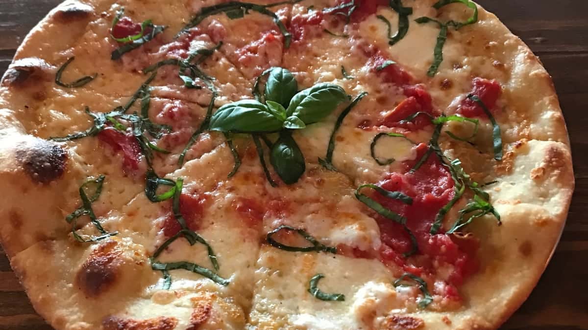 Margherita pizza. Neighbor's Kitchen & Yard.