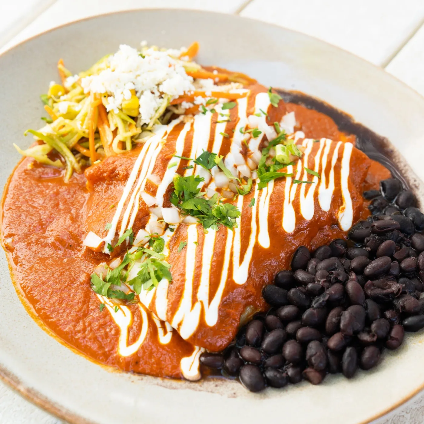 Enchiladas with black beans from El Alma