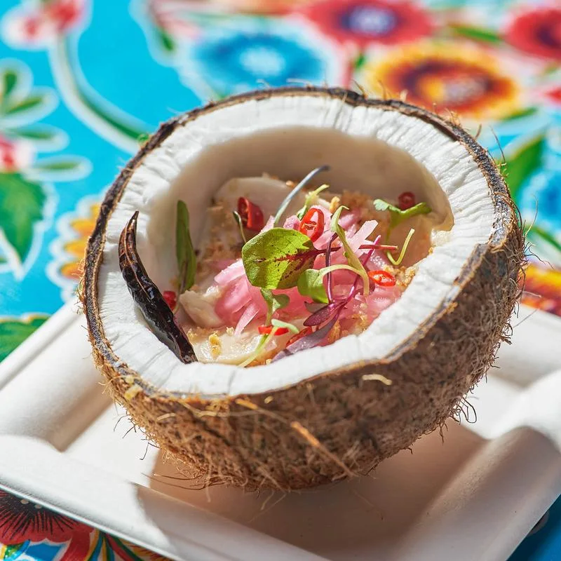 Dish served in a coconut shell at Lao’d Bar