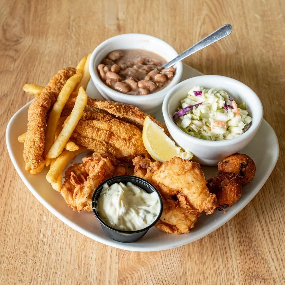 Fried catfish, shrimp and sides at Paw Paw’s Catfish House