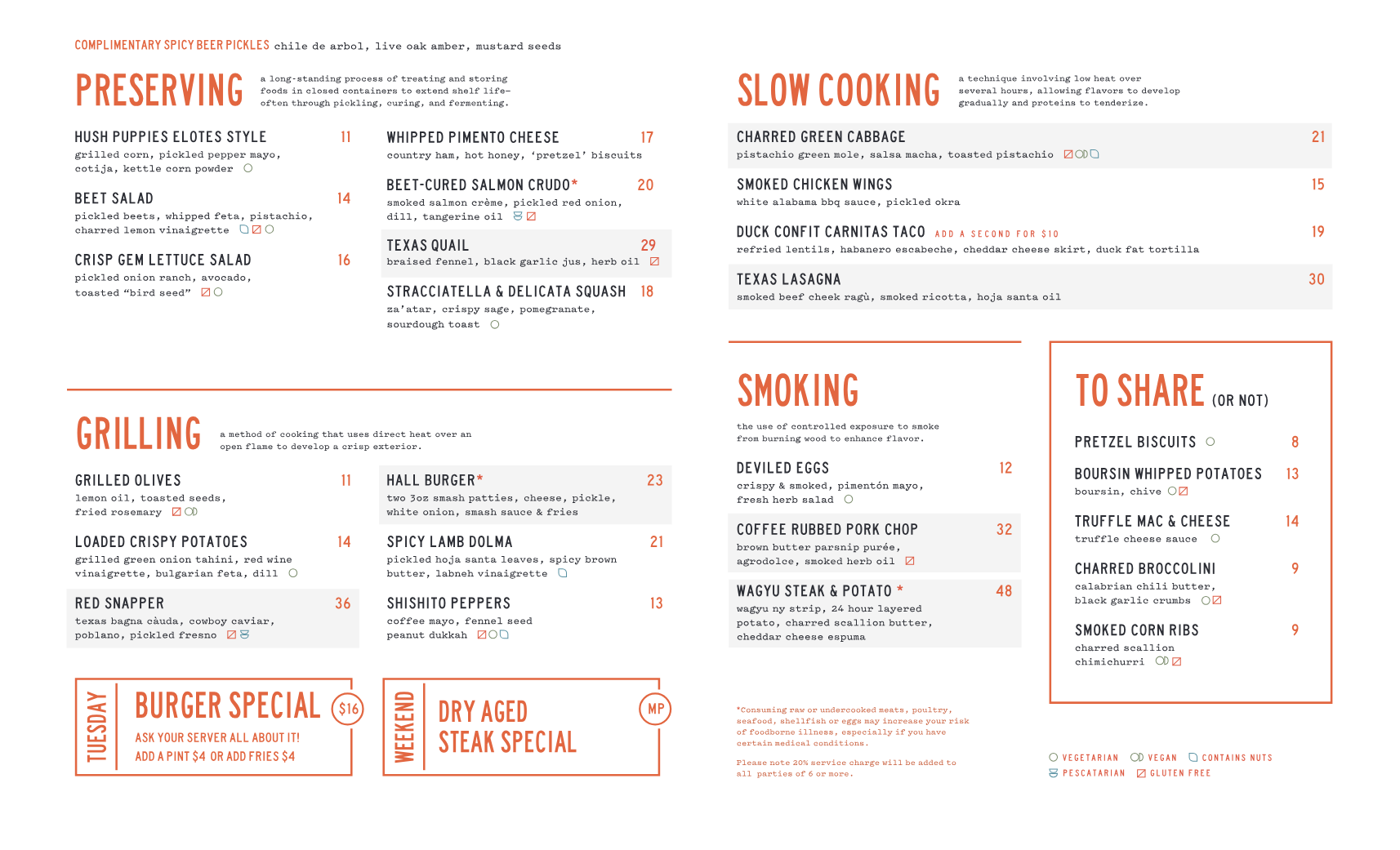 Published menu for Carpenters Hall; open the source link for the full menu