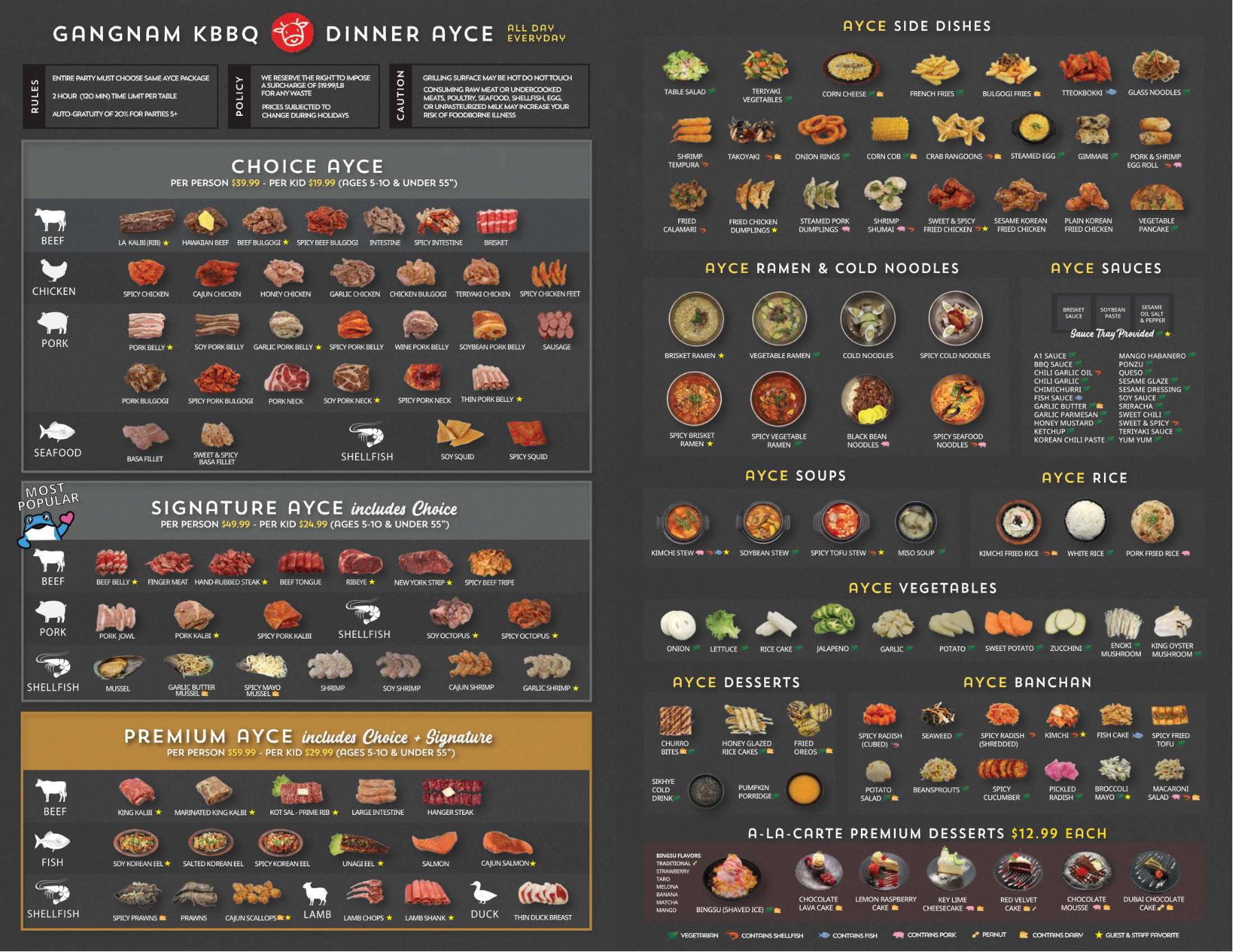Published menu for Gangnam Korean BBQ; open the source link for the full menu