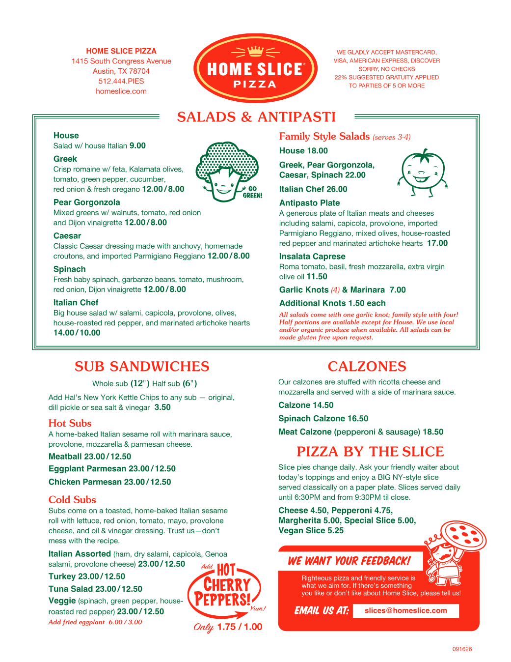 Published menu for Home Slice Pizza; open the source link for the full menu