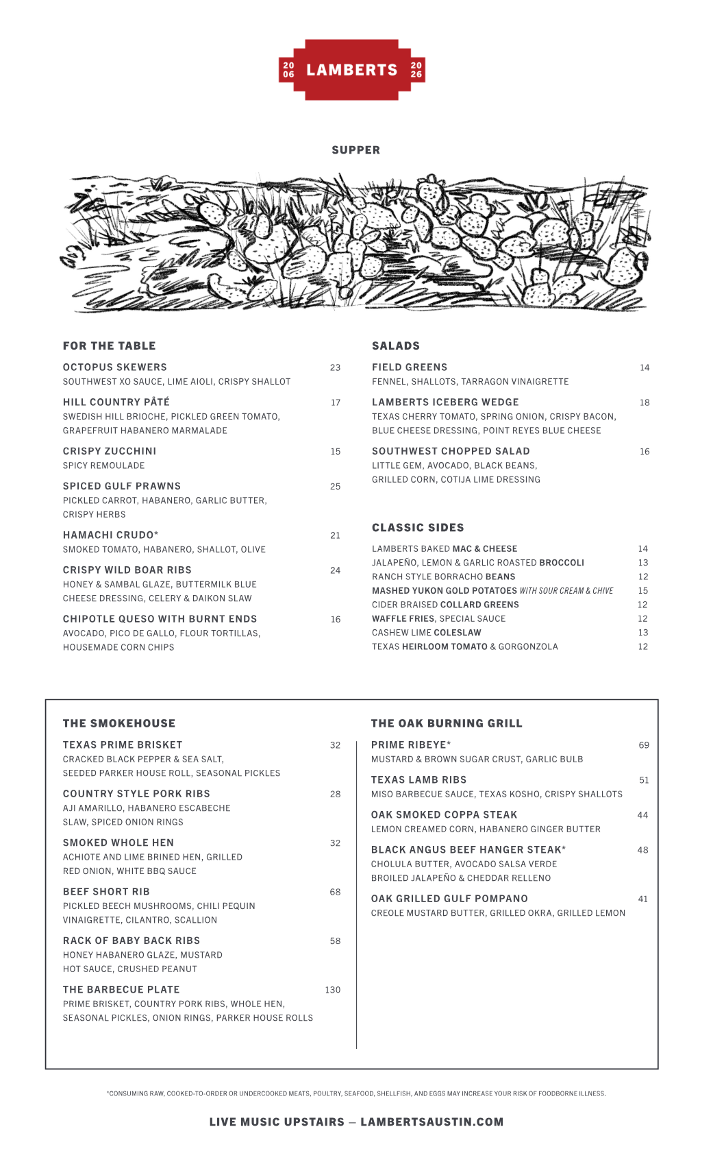 Published menu for Lamberts; open the source link for the full menu