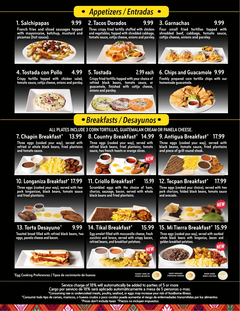 Published menu for Restaurante El Rinconcito Chapin LLC #2; open the source link for the full menu