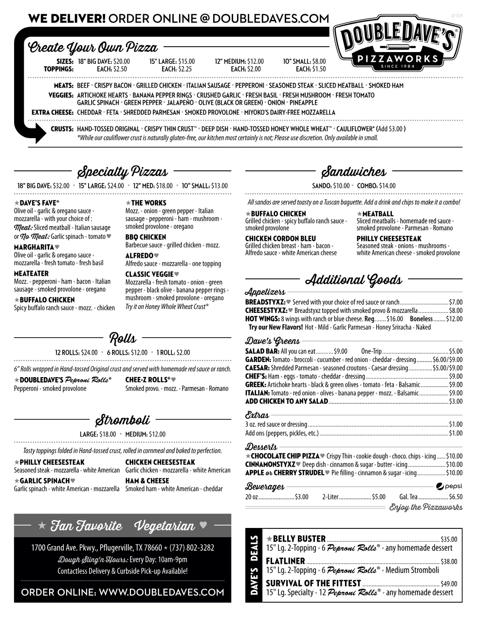 Published menu for Double Dave's Pizza; open the source link for the full menu