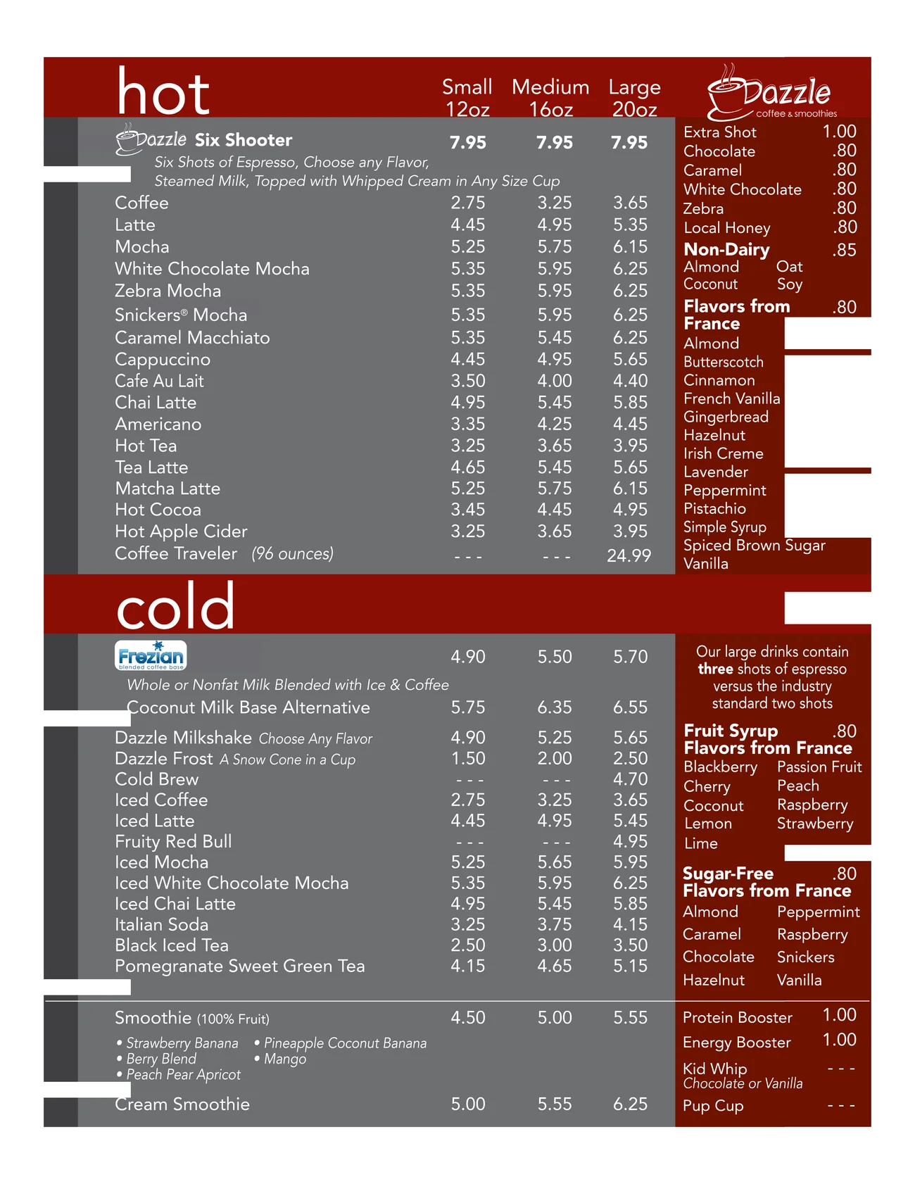 Published menu for Dazzle Coffee; open the source link for the full menu