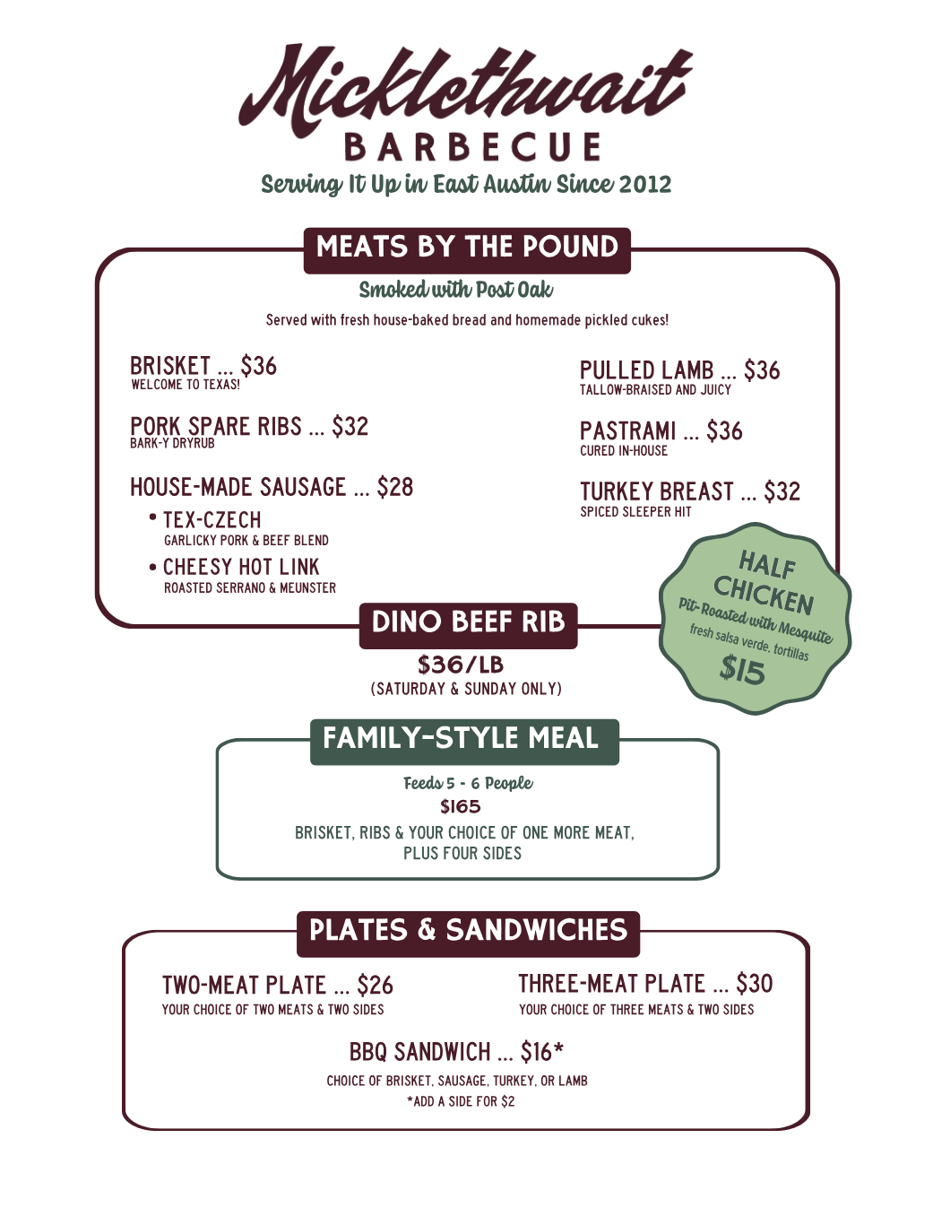 Published menu for Micklethwait Barbecue; open the source link for the full menu