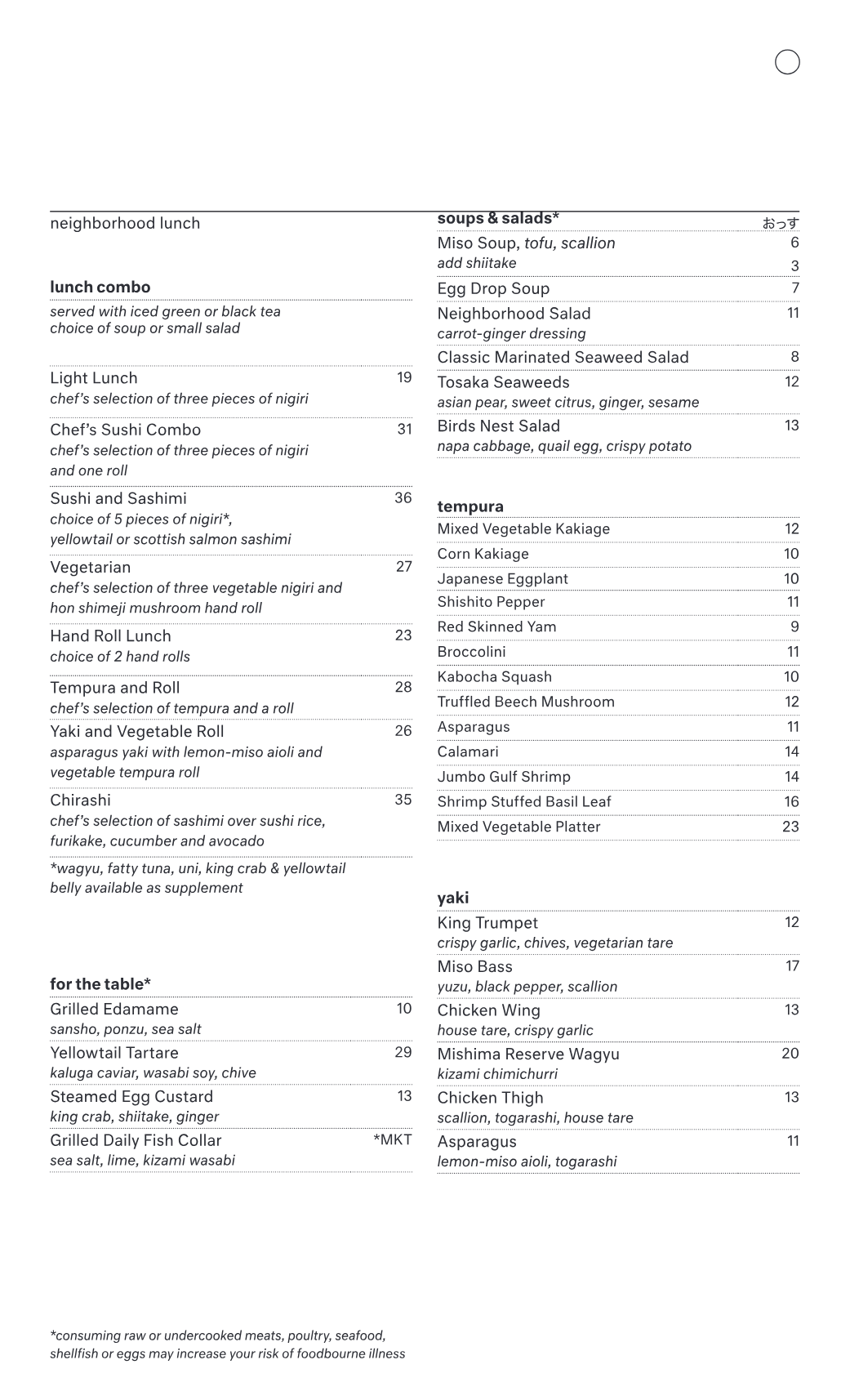 Published menu for Neighborhood Sushi - Austin; open the source link for the full menu
