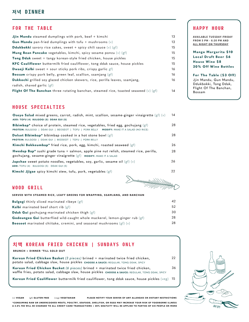 Published menu for Oseyo; open the source link for the full menu