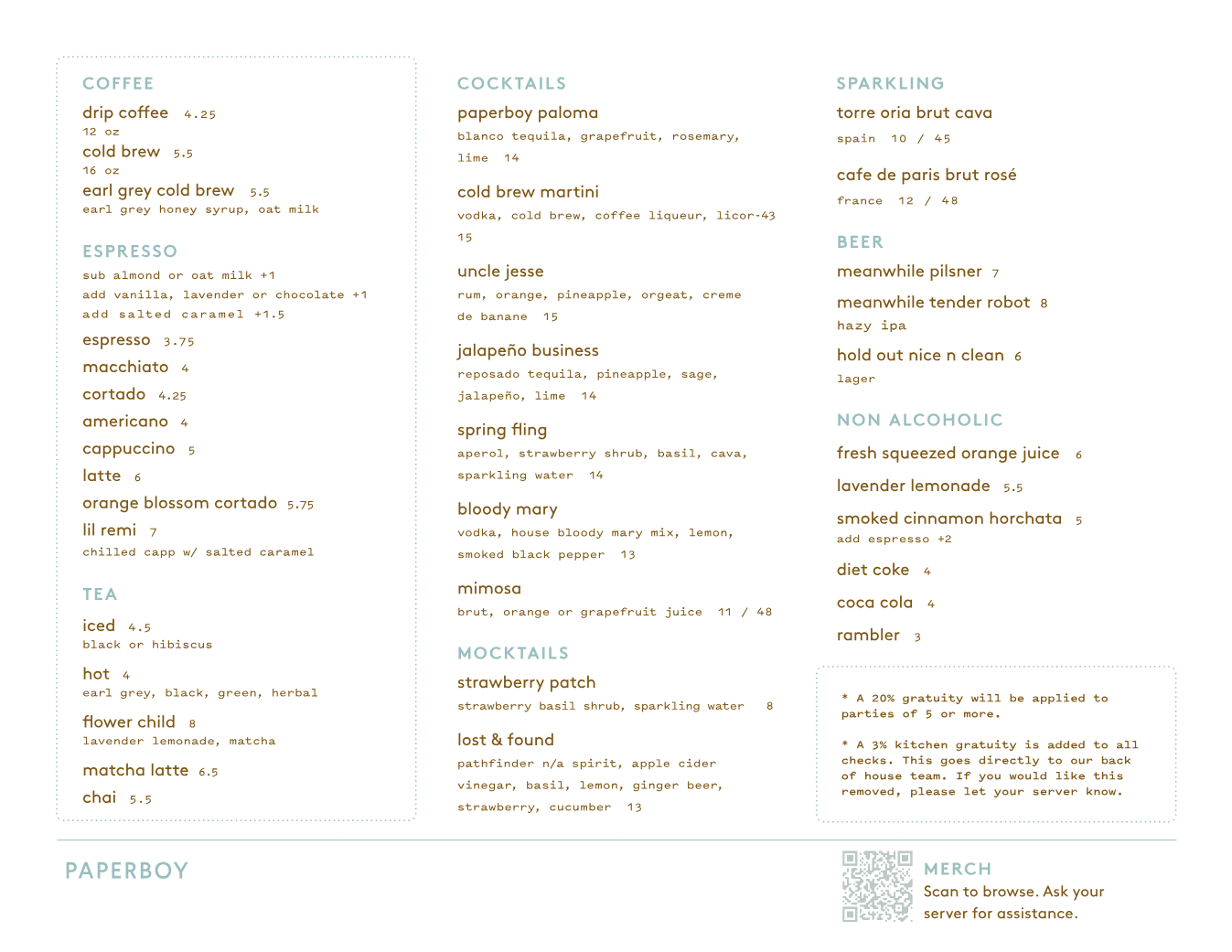 Published menu for Paperboy — East 11th; open the source link for the full menu