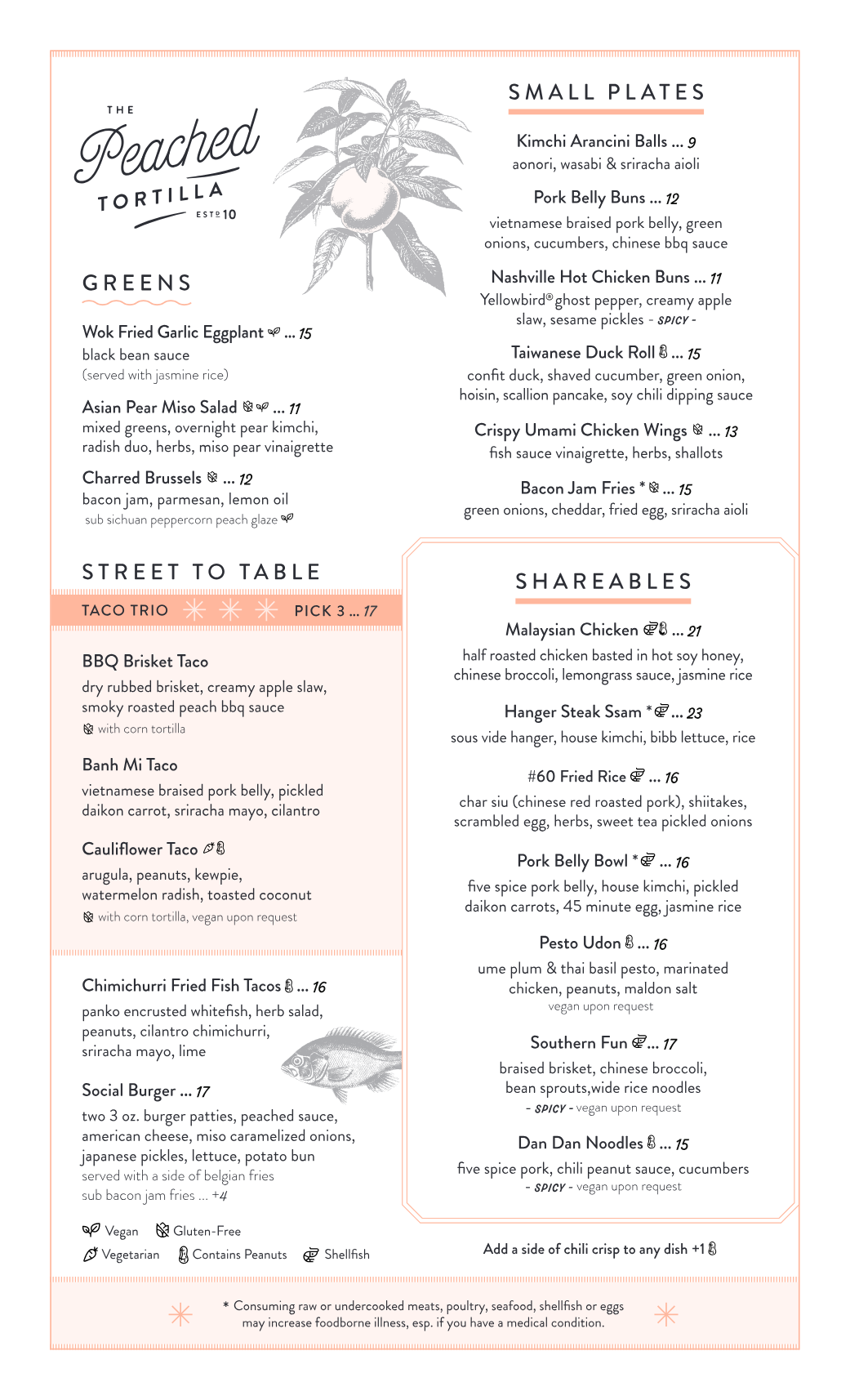 Published menu for The Peached Tortilla — Cedar Park; open the source link for the full menu